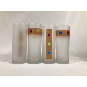 Dartington Designs MCM Color Squares 6.75in Frosted Tom Collins Glass Set‎ Of 4